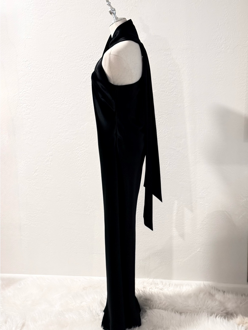 Galvan London Black Sienna Halter Satin Sash Tie Neck Wide Leg Jumpsuit luxury - Picture 10 of 16